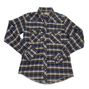 Wrangler Western Shirt Kids Size 18 Blue Tan Flannel Long Sleeve Vintage USA